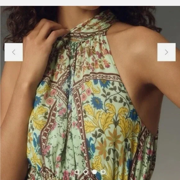 Anthropologie The Somerset Floral Print Boho Tiered Halter Maxi Dress Small - Picture 3 of 11